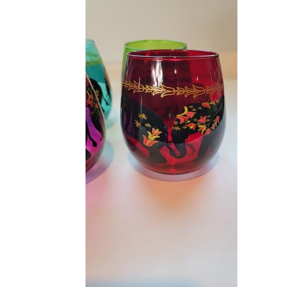 Boho Elephant Stemless Wine Glasses - Tropical Colors - Set of 4 - Picture 3 of 12